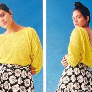 NWOT MAEVE BY ANTHROPOLOGIE BRIGHT YELLOW BOAT NECK TOP MEDIUM